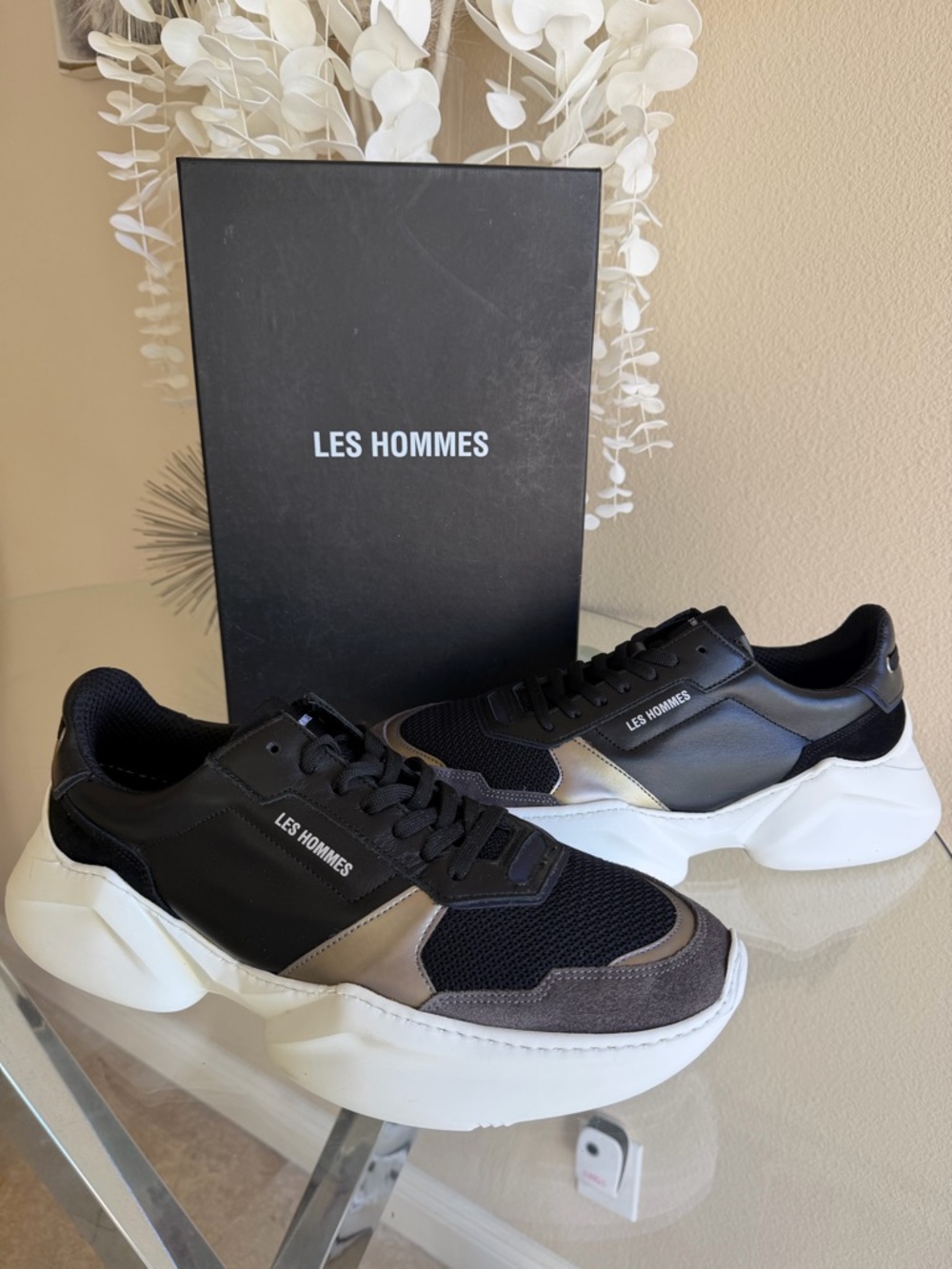 Les Hommes Black, White and Brown Chunky Sneakers never been worn